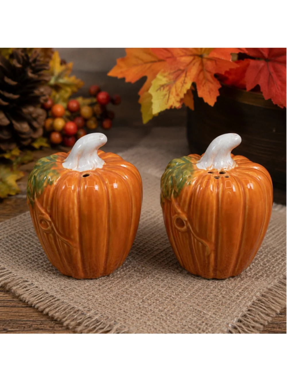 1970s Vintage Ceramic Pumpkin Salt & Pepper Shakers Fall Thanksgiving Decor